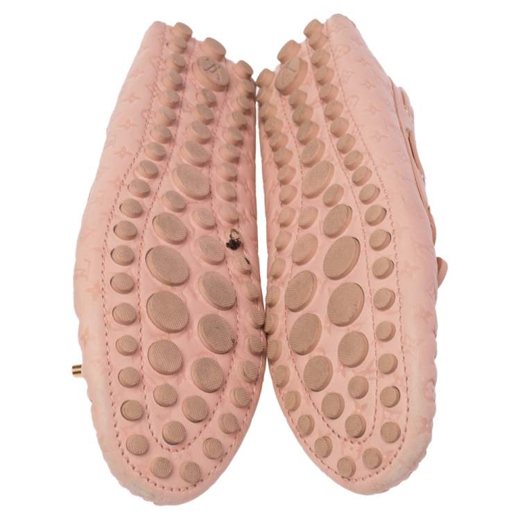 Pre Owned Louis Vuitton Beige Monogram Leather Gloria Bow Loafers Size 39