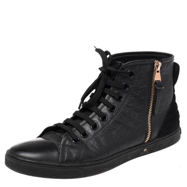 Louis Vuitton Black Leather Punchy Monogram High Top Sneakers