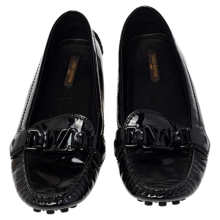 Pre Owned Louis Vuitton Black Patent Leather Oxford Slip On Loafers Size 38