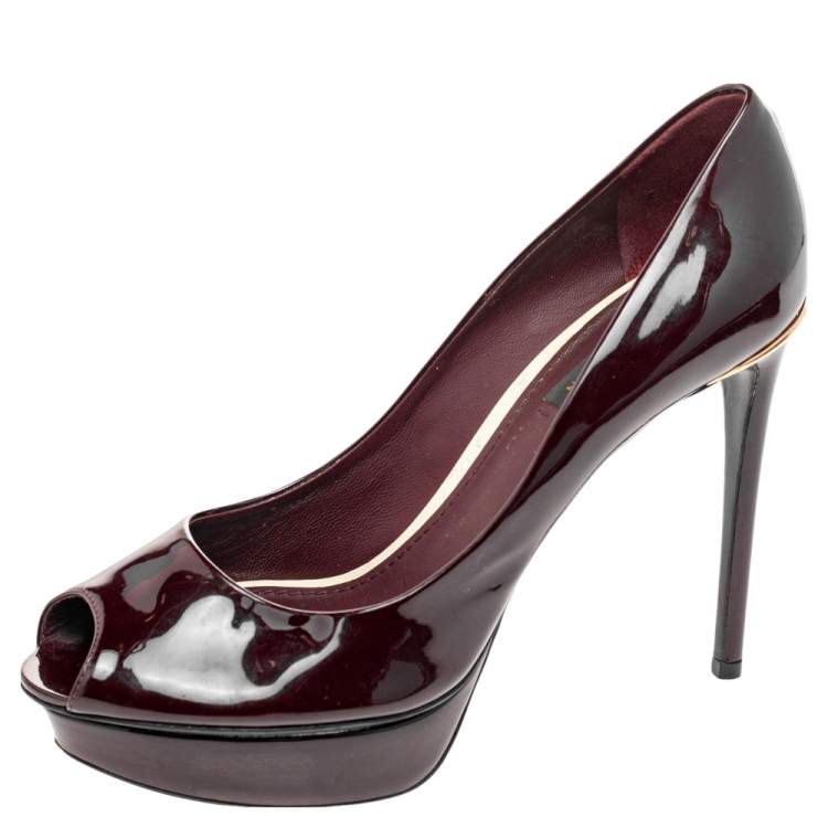 Louis Vuitton Burgundy Patent Leather Oh Really! Peep Toe Pumps Size 37.5  at 1stDibs
