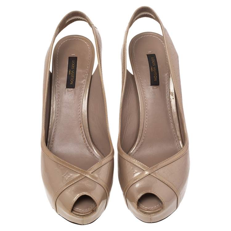Pre Owned Louis Vuitton Beige Monogram Vernis Leather Tamara Slingback Sandals Size 39