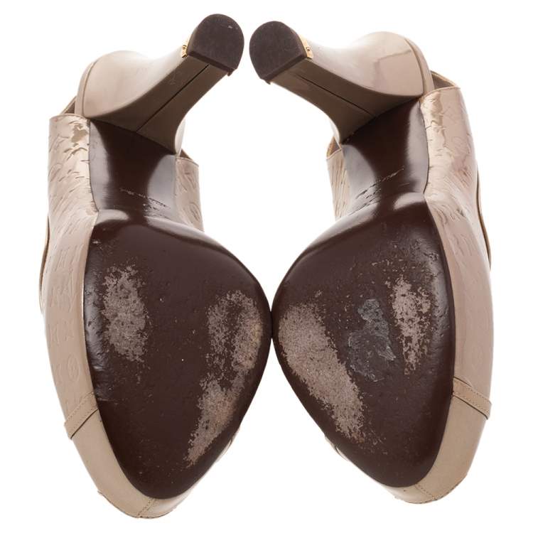 Pre Owned Louis Vuitton Beige Monogram Vernis Leather Tamara Slingback Sandals Size 39