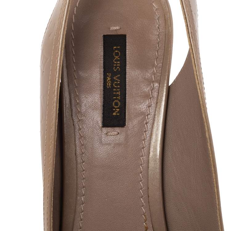 Pre Owned Louis Vuitton Beige Monogram Vernis Leather Tamara Slingback Sandals Size 39