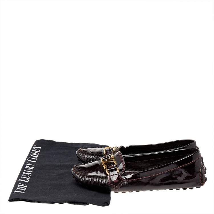 Pre Owned Louis Vuitton Brown Patent Leather Oxford Slip On Loafers Size 36