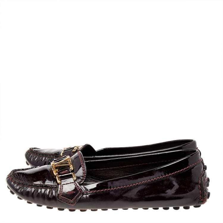 Pre Owned Louis Vuitton Brown Patent Leather Oxford Slip On Loafers Size 36