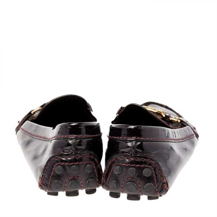 Pre Owned Louis Vuitton Brown Patent Leather Oxford Slip On Loafers Size 36