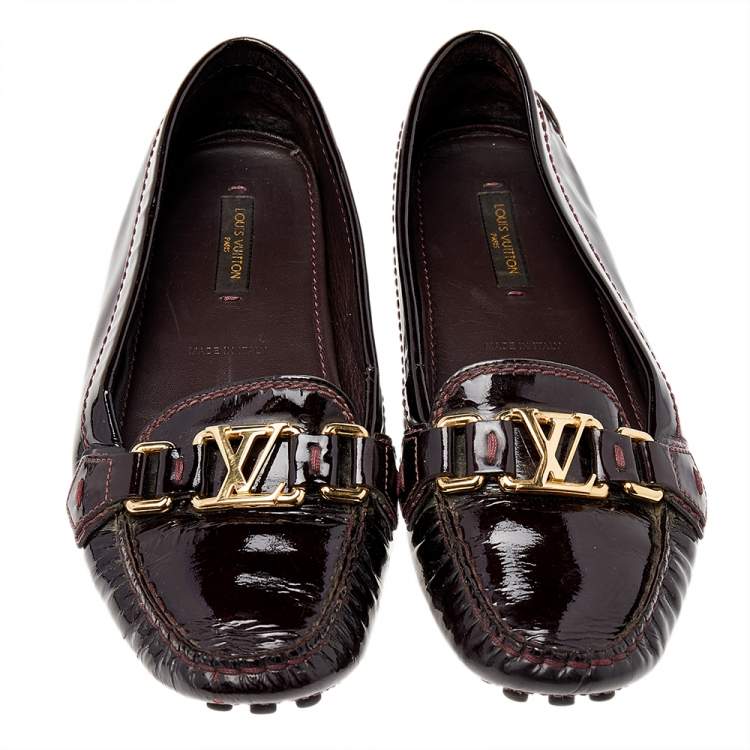 Pre Owned Louis Vuitton Brown Patent Leather Oxford Slip On Loafers Size 36