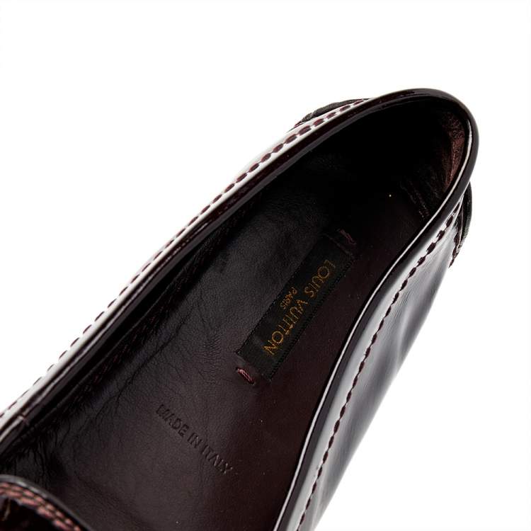 Pre Owned Louis Vuitton Brown Patent Leather Oxford Slip On Loafers Size 36