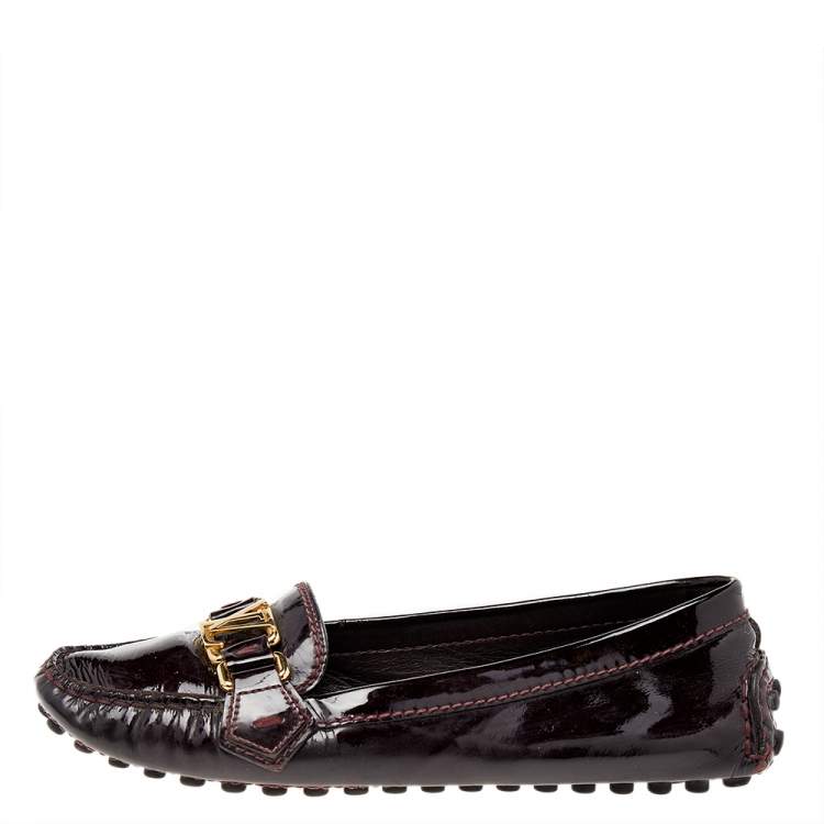 Pre Owned Louis Vuitton Brown Patent Leather Oxford Slip On Loafers Size 36