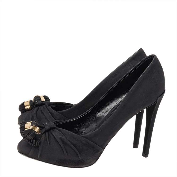 Pre Owned  Louis Vuitton Black Suede Knot Confident Tassel Platform Pumps Size 37
