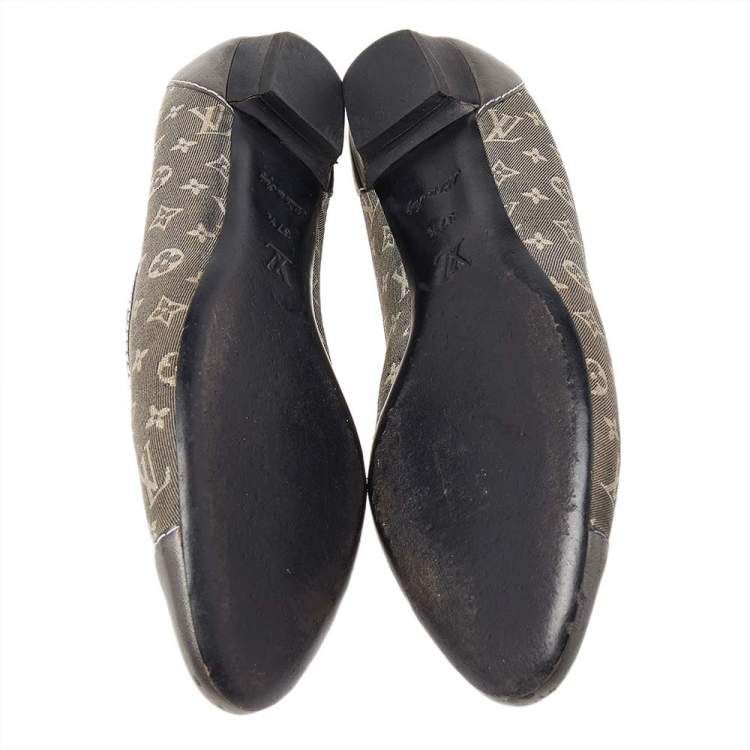 Pre Owned Louis Vuitton Metallic Grey Monogram Canvas and Leather Ballet Flats Size 37.5