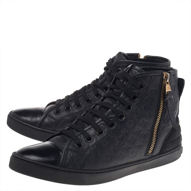 Pre Owned Louis Vuitton Black Empreinte Leather and Suede Punchy High Top Sneakers Size 38