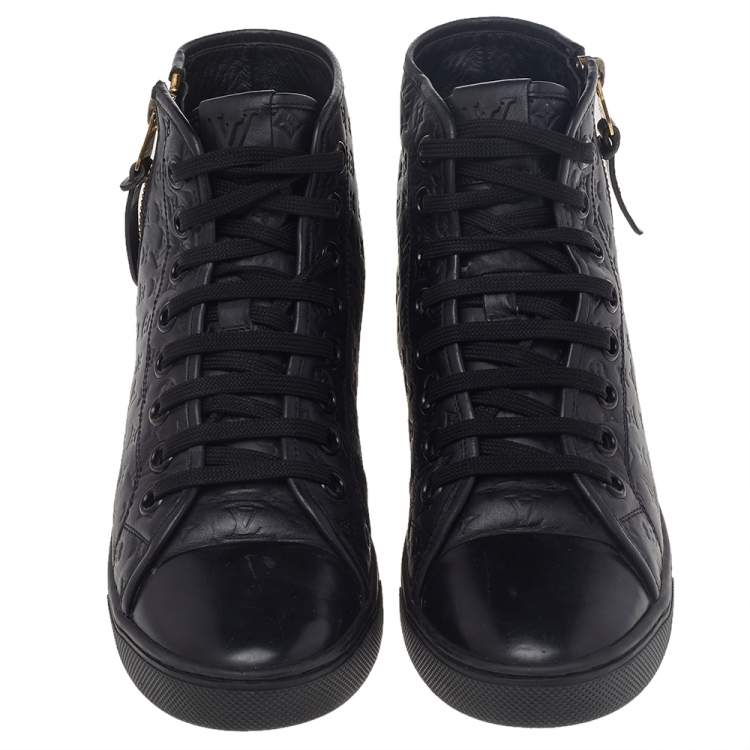 Pre Owned Louis Vuitton Black Empreinte Leather and Suede Punchy High Top Sneakers Size 38