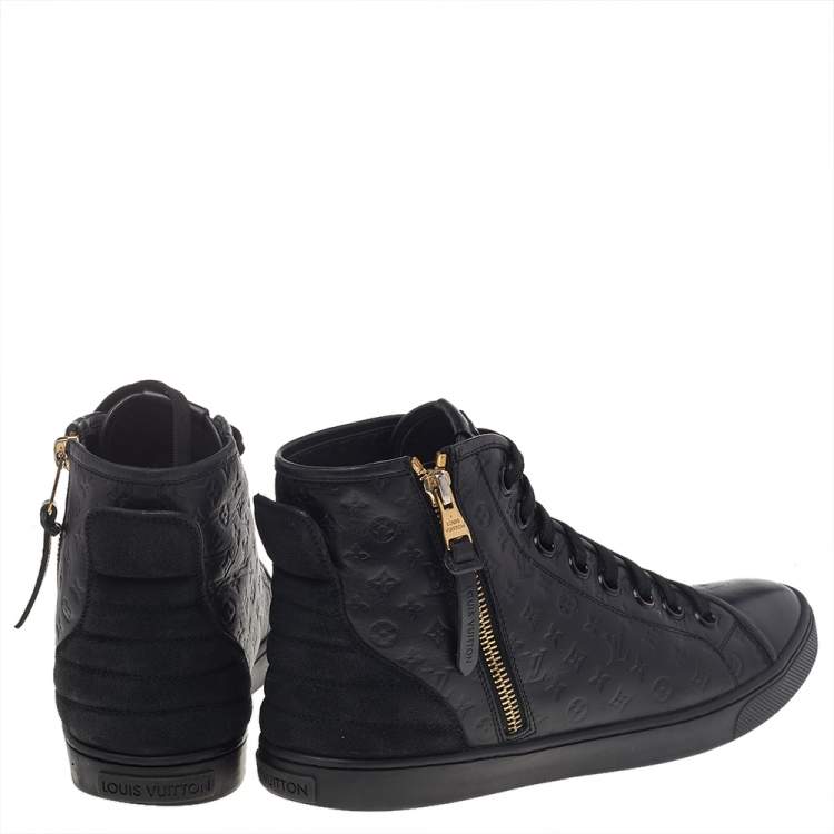 Pre Owned Louis Vuitton Black Empreinte Leather and Suede Punchy High Top Sneakers Size 38