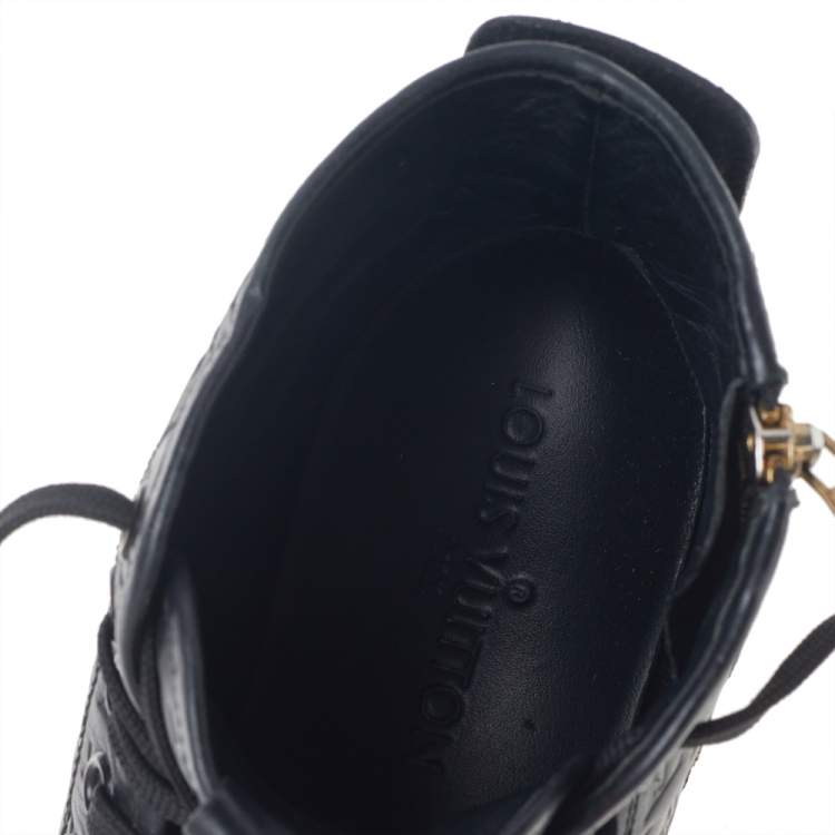 Pre Owned Louis Vuitton Black Empreinte Leather and Suede Punchy High Top Sneakers Size 38
