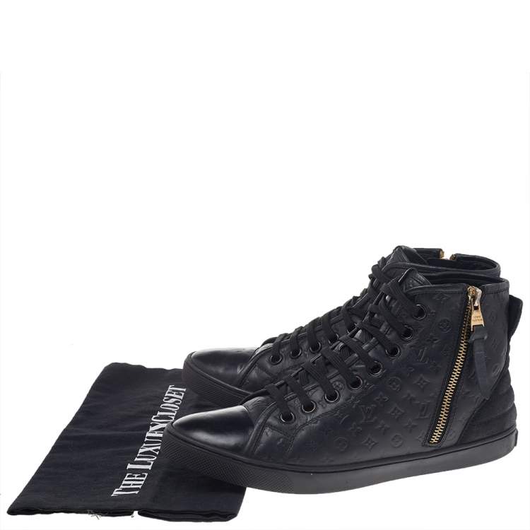 Pre Owned Louis Vuitton Black Empreinte Leather and Suede Punchy High Top Sneakers Size 38