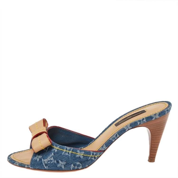 Louis Vuitton Monogram Denim and Leather Slides Sandals