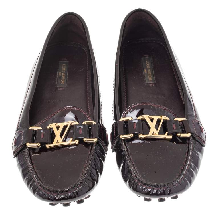 Pre Owned Louis Vuitton Burgundy Patent Leather Oxford Slip on Loafers Size 36.5