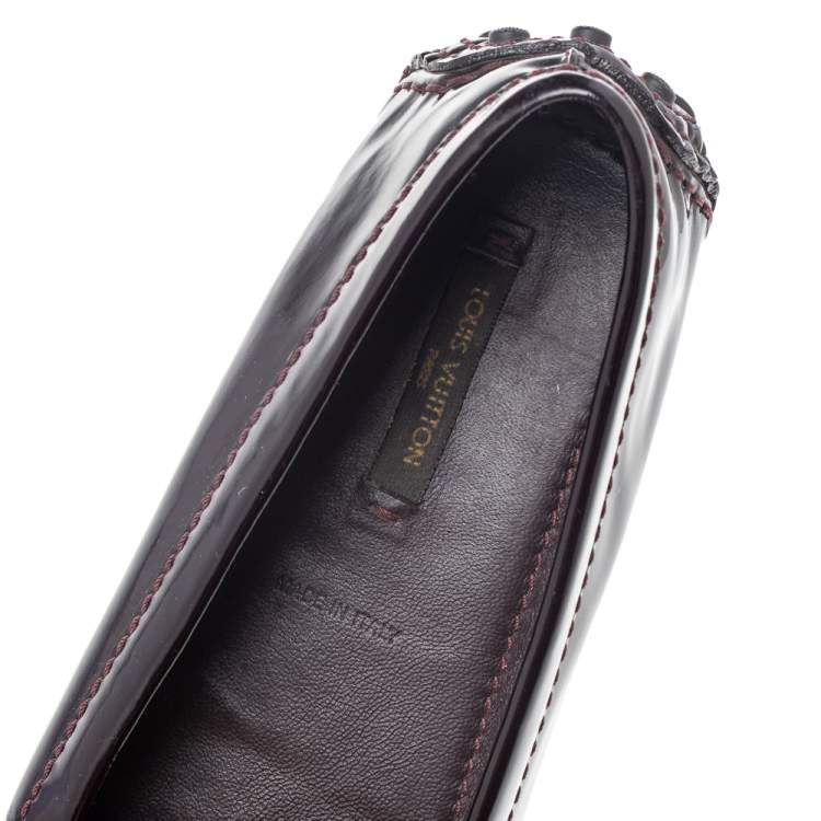 Pre Owned Louis Vuitton Burgundy Patent Leather Oxford Slip on Loafers Size 36.5