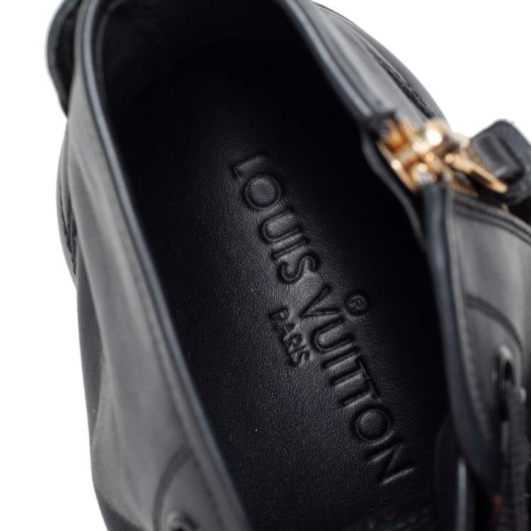 Pre Owned Louis Vuitton Black Leather Karakoram Pattern Punchy Sneaker Boots Size 36