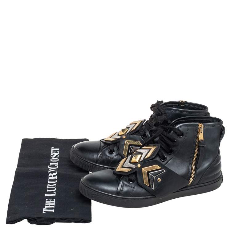 Pre Owned Louis Vuitton Black Leather Karakoram Pattern Punchy Sneaker Boots Size 36