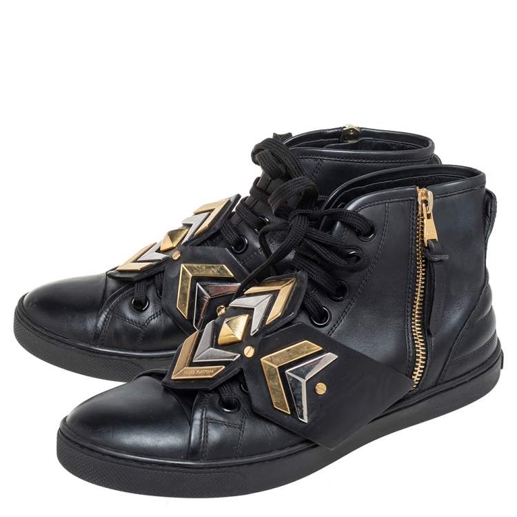 Pre Owned Louis Vuitton Black Leather Karakoram Pattern Punchy Sneaker Boots Size 36