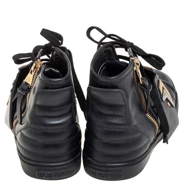 Pre Owned Louis Vuitton Black Leather Karakoram Pattern Punchy Sneaker Boots Size 36