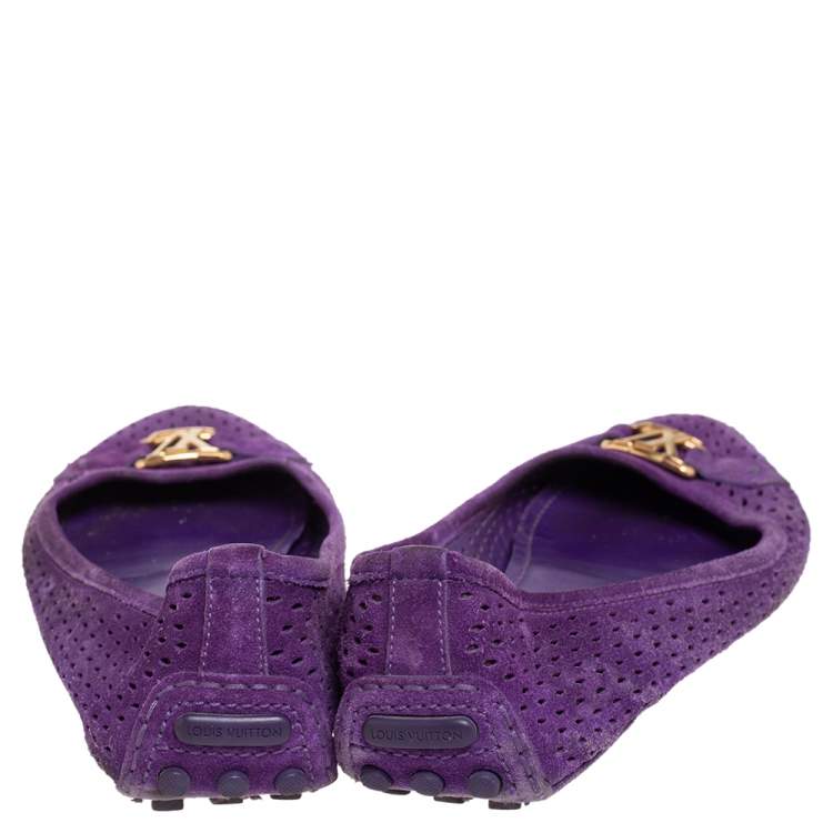 Pre Owned Louis Vuitton Purple Perforated Suede Ballet Flats Size 39