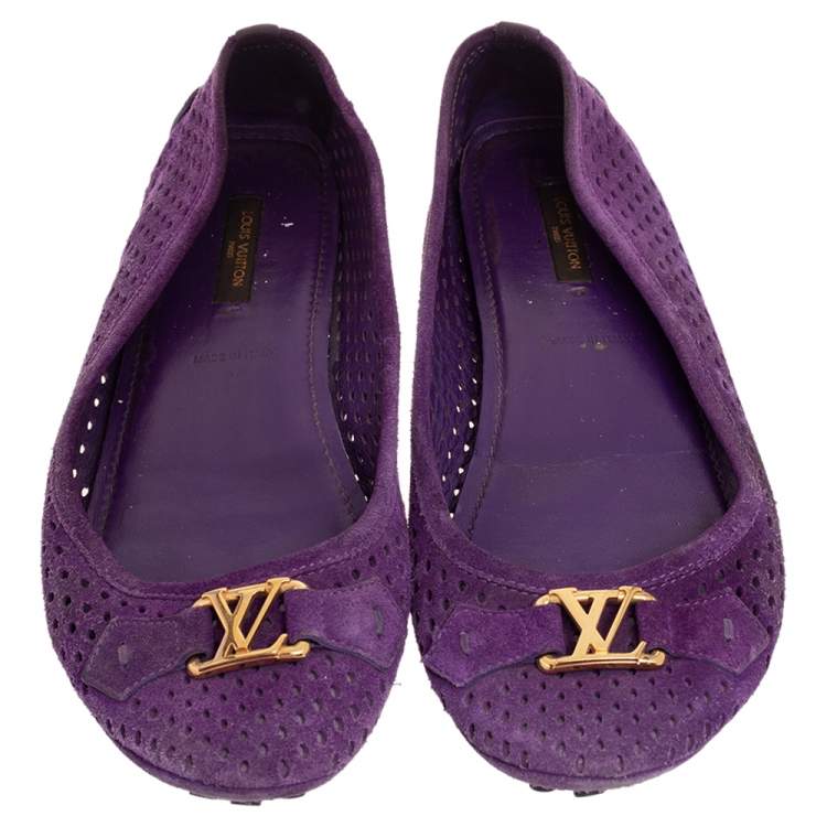 Pre Owned Louis Vuitton Purple Perforated Suede Ballet Flats Size 39