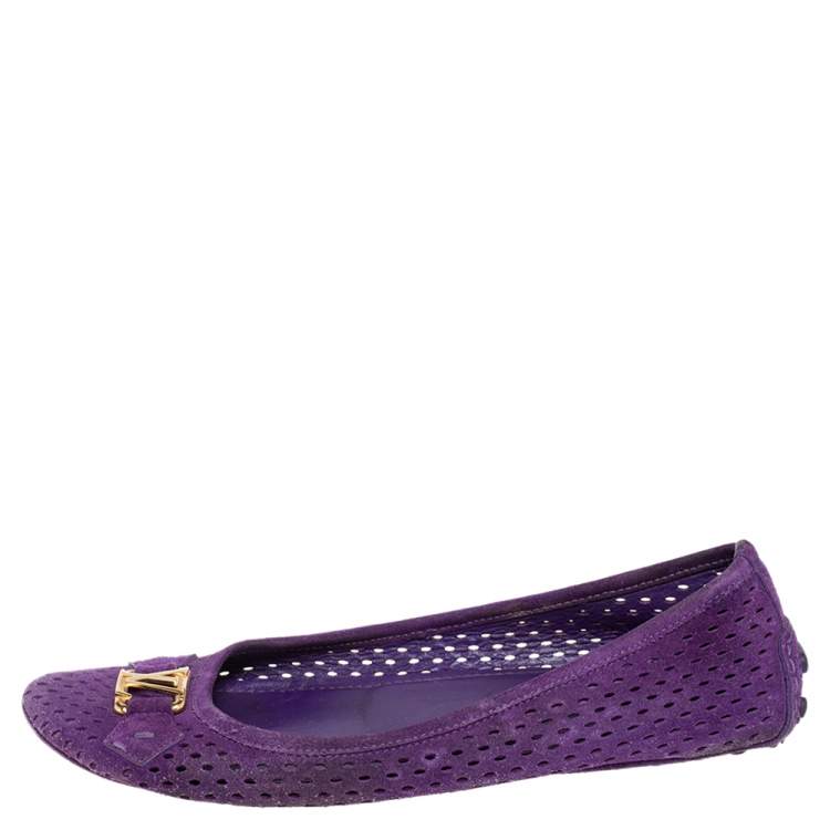 Pre Owned Louis Vuitton Purple Perforated Suede Ballet Flats Size 39