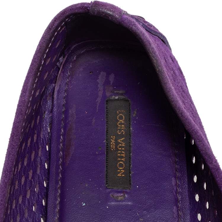Pre Owned Louis Vuitton Purple Perforated Suede Ballet Flats Size 39