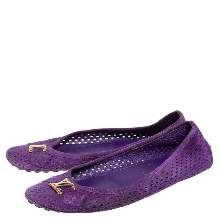 Pre Owned Louis Vuitton Purple Perforated Suede Ballet Flats Size 39