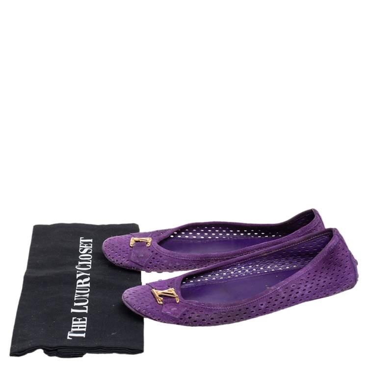 Pre Owned Louis Vuitton Purple Perforated Suede Ballet Flats Size 39