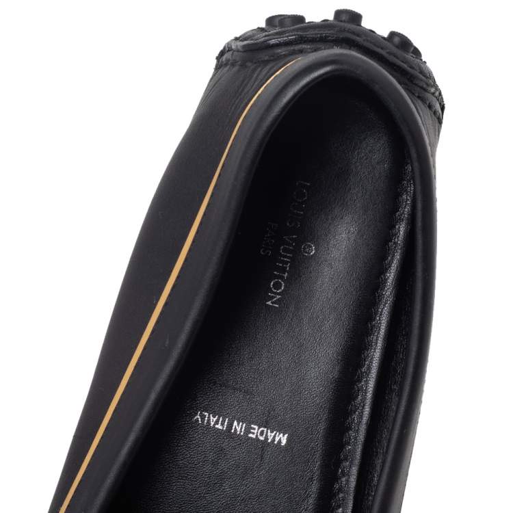 Pre Owned Louis Vuitton Black/Gold Leather Oxford Slip On Loafers Size 37