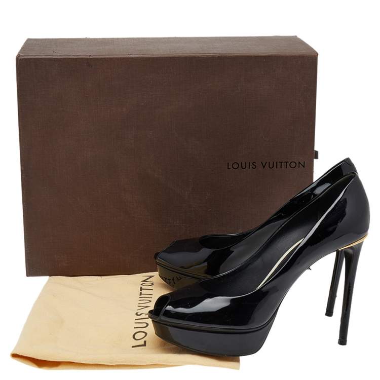 Pre Owned Louis Vuitton Black Patent Leather Eyeline Peep Toe Platform Pumps Size 39