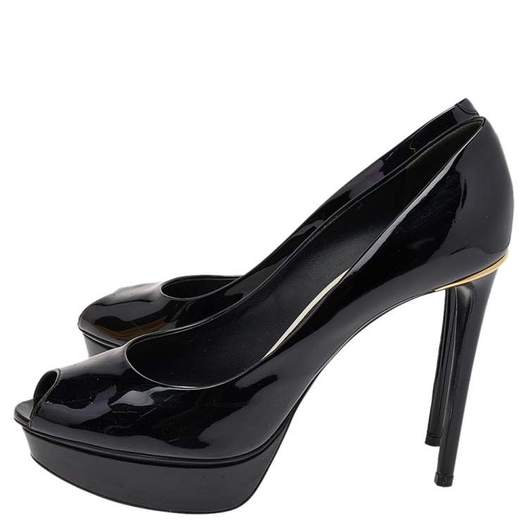 Pre Owned Louis Vuitton Black Patent Leather Eyeline Peep Toe Platform Pumps Size 39