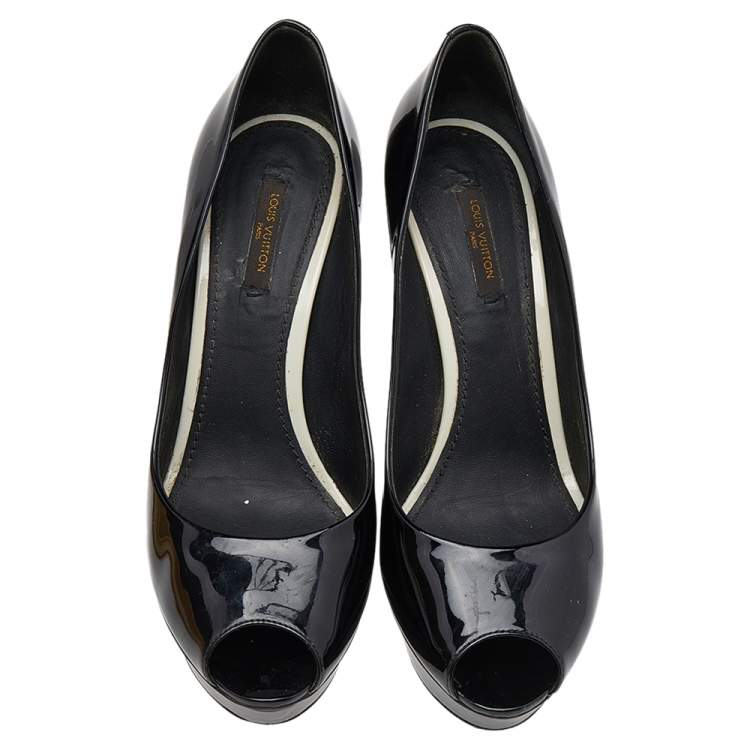 Pre Owned Louis Vuitton Black Patent Leather Eyeline Peep Toe Platform Pumps Size 39