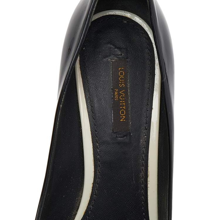Pre Owned Louis Vuitton Black Patent Leather Eyeline Peep Toe Platform Pumps Size 39