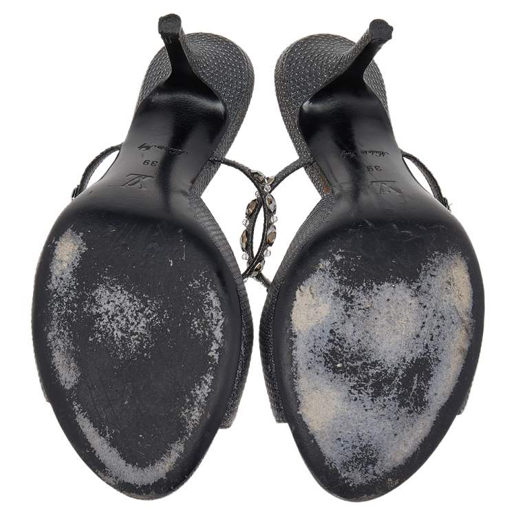 Pre Owned Louis Vuitton Black Leather Embellished Slide Sandals Size 39