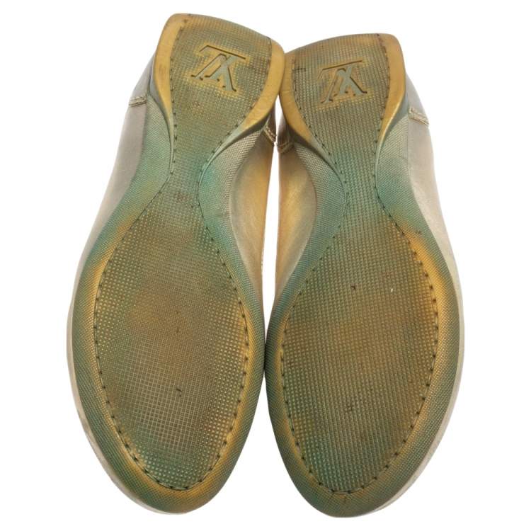 Pre Owned Louis Vuitton Metallic Gold Monogram Embossed Leather Trainers Sneakers Size 36