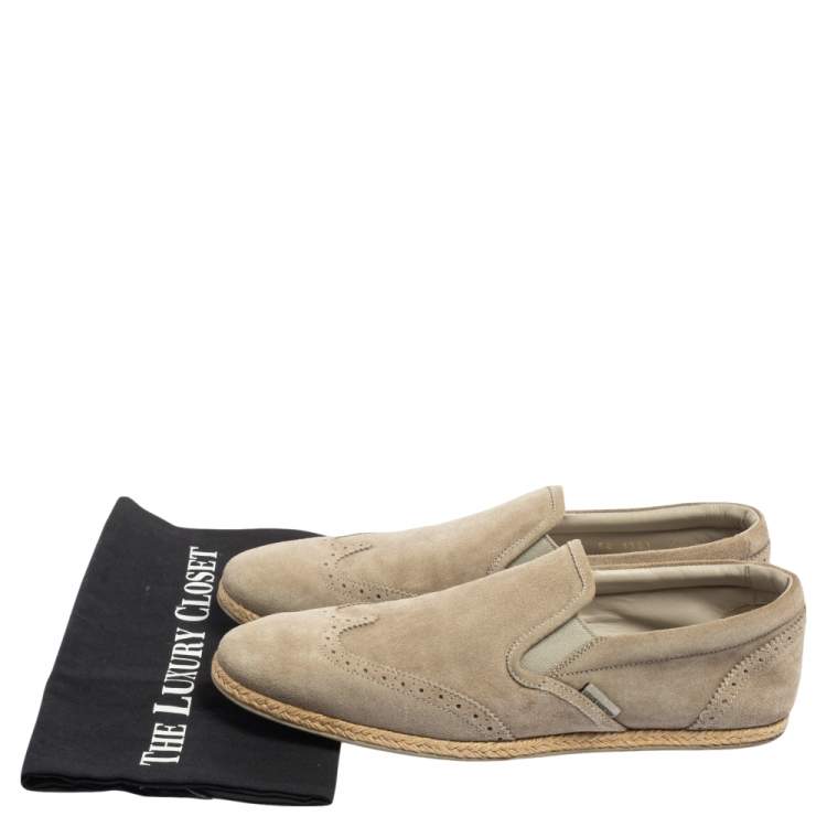Pre Owned Louis Vuitton Grey Suede Brogue Slip On Espadrille Loafers Size 41.5
