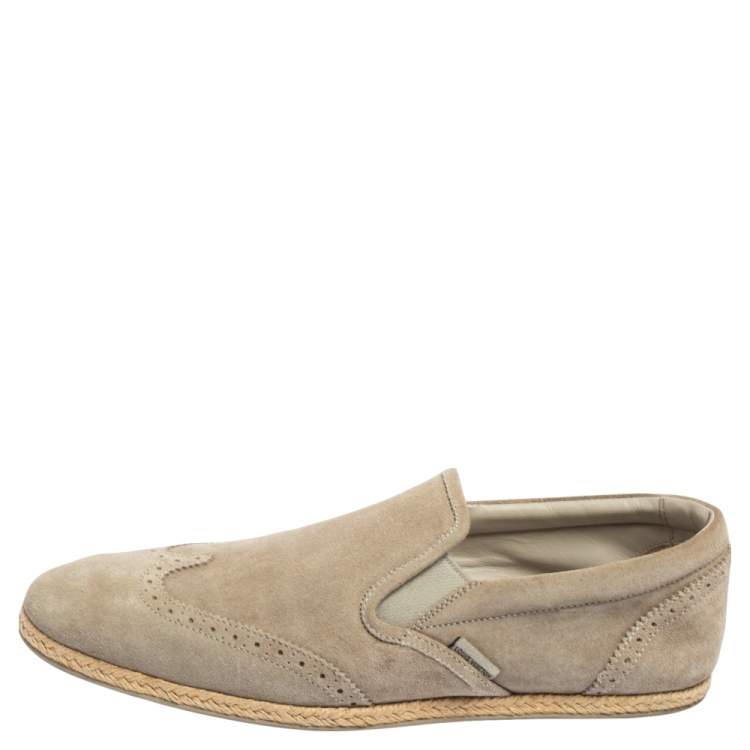 Pre Owned Louis Vuitton Grey Suede Brogue Slip On Espadrille Loafers Size 41.5