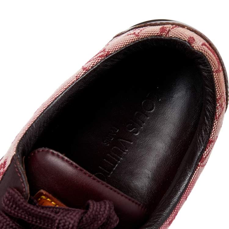 Pre Owned Louis Vuitton Brown/Red Monogram Canvas And Leather Low Top Sneakers Size 39