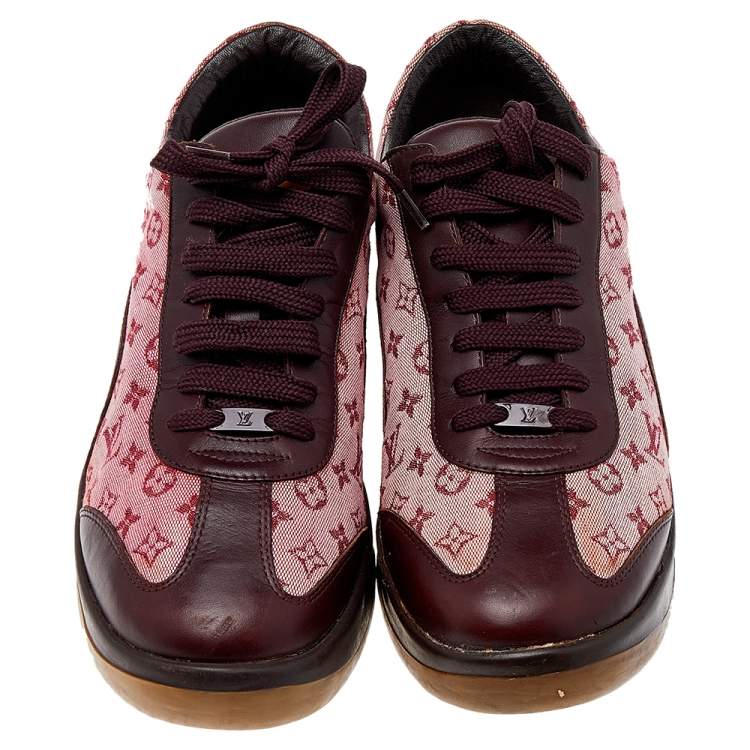 Pre Owned Louis Vuitton Brown/Red Monogram Canvas And Leather Low Top Sneakers Size 39