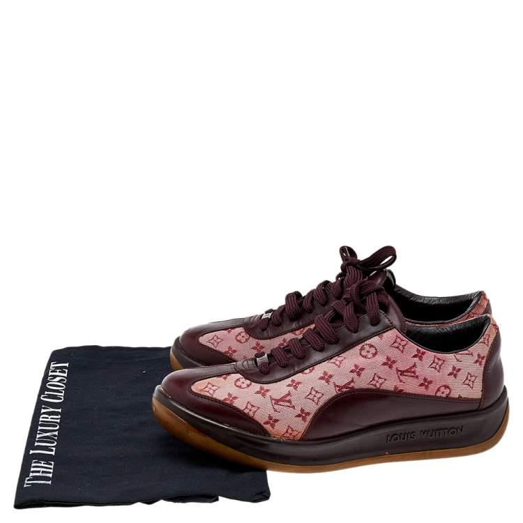 Pre Owned Louis Vuitton Brown/Red Monogram Canvas And Leather Low Top Sneakers Size 39