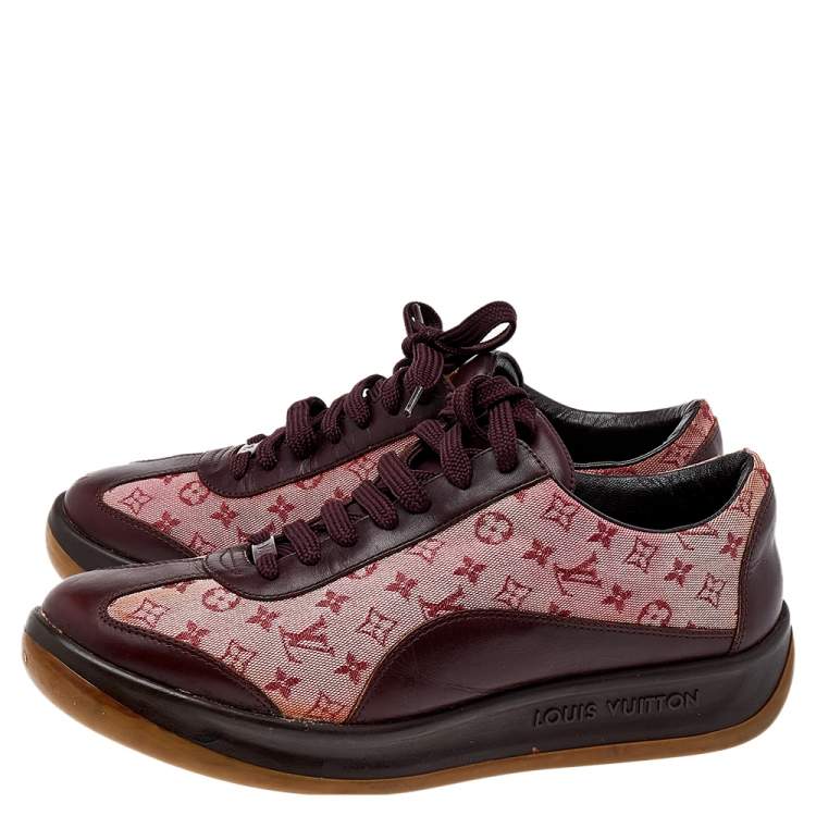 Pre Owned Louis Vuitton Brown/Red Monogram Canvas And Leather Low Top Sneakers Size 39