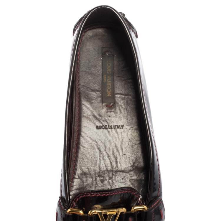Pre Owned Louis Vuitton Burgundy Patent Leather Oxford Slip On Loafers Size 37