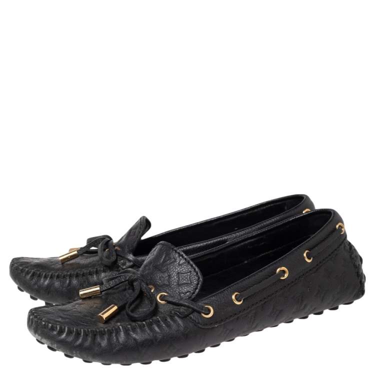 مملوكة مسبقًا Louis Vuitton Black Monogram Empreinte Leather Gloria Bow Slip On Loafers Size 37