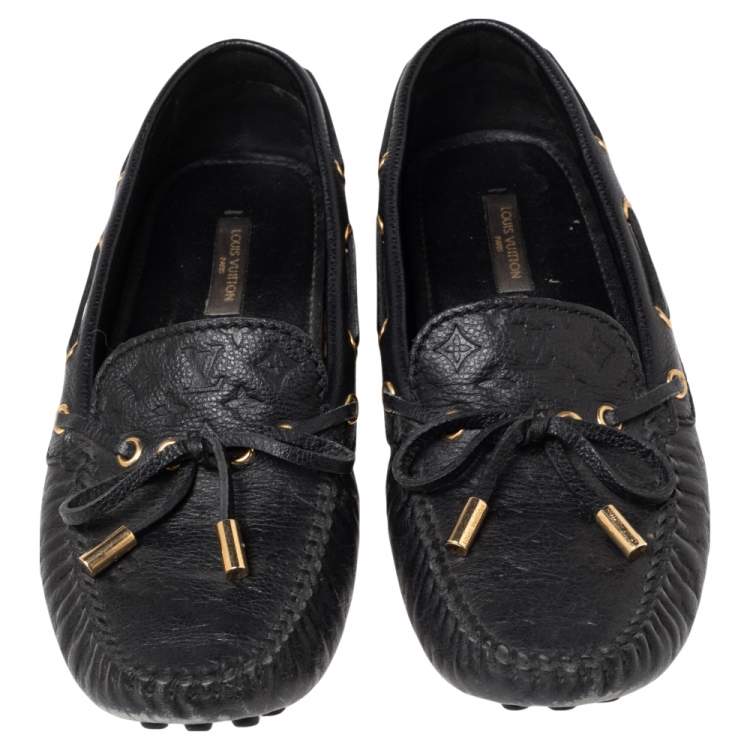 مملوكة مسبقًا Louis Vuitton Black Monogram Empreinte Leather Gloria Bow Slip On Loafers Size 37