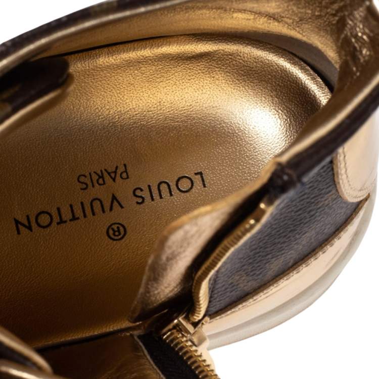 Pre Owned Louis Vuitton Gold Monogram Canvas and Leather Stellar Sneaker Boots Size 40